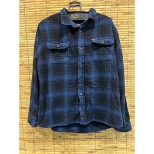 Orvis Mens Flannel Shirt L Black Blue Plaid Heavyweight Cotton Outdoor Cabin